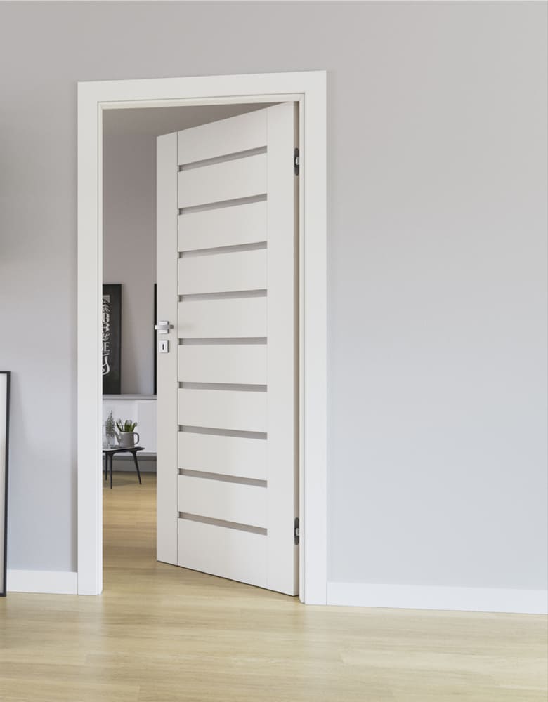 Ușă Porta Concept albă, cu inserții orizontale de sticlă mată