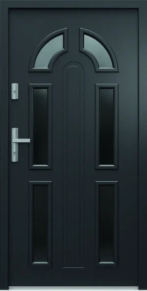 Ușă de exterior Porta Thermo C.4, antracit, cu arcadă vitrată sus și casete jos