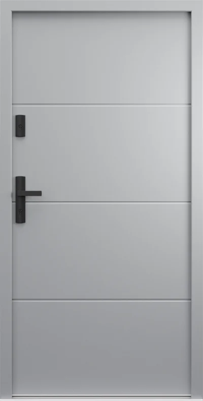 Ușă de exterior Porta Thermo L.2, gri RAL 7042, cu caneluri orizontale în partea de sus