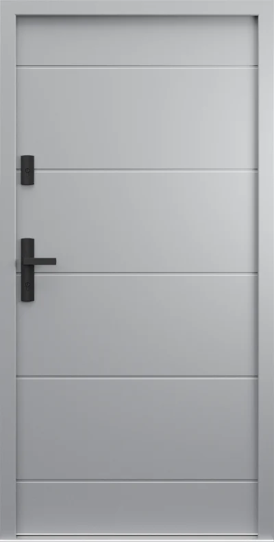 Ușă de exterior Porta Thermo L.3, gri RAL 7042, cu trei caneluri orizontale