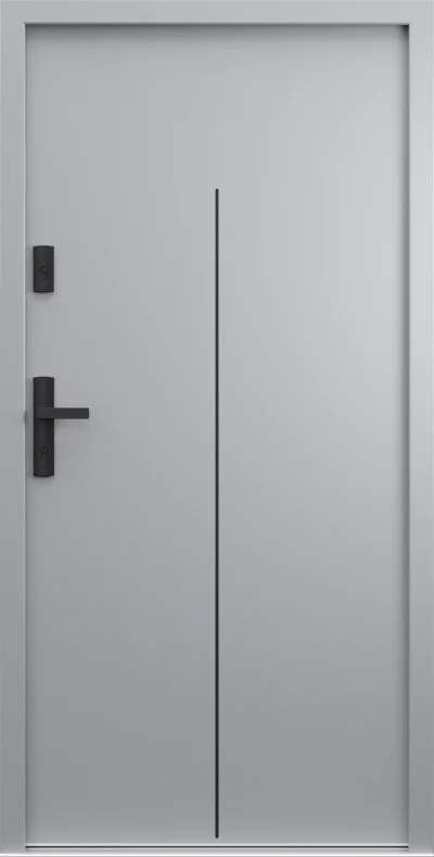Ușă de exterior Porta Thermo L.4, gri RAL 7042, cu o inserție verticală pe toată înălțimea