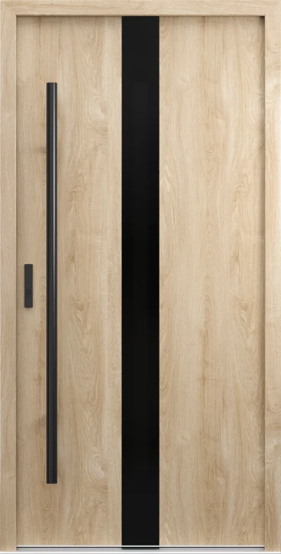 Ușă de exterior Porta Thermo P.3, stejar Woodec Turner, cu panou vertical negru și mâner-bară