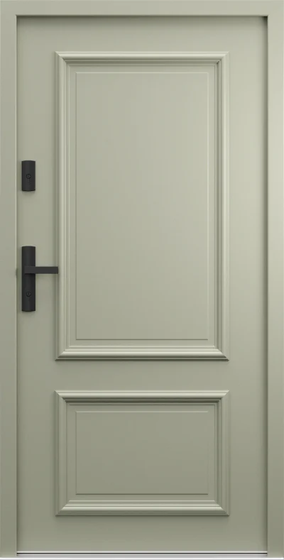 Ușă de exterior Porta Thermo R.2, gri măsliniu RAL 7033, cu trei rame decorative