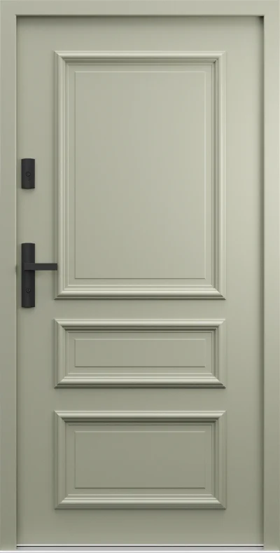 Ușă de exterior Porta Thermo R.4, gri măsliniu RAL 7033, cu rame decorative pe trei registre