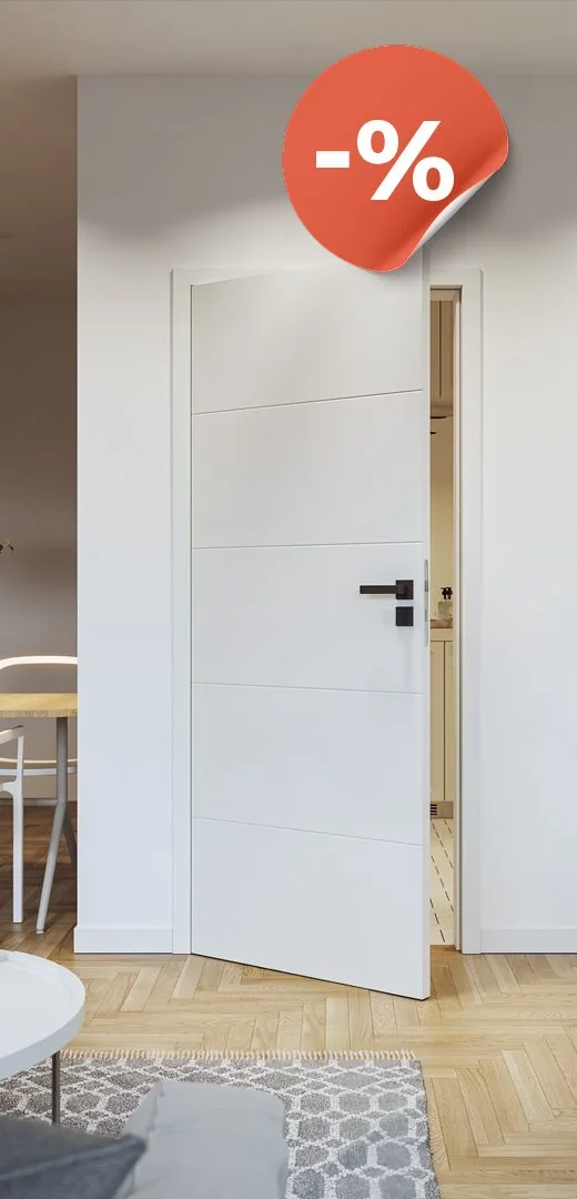 Ușa de interior Porta Vector E, albă, cu șanțuri orizontale fine